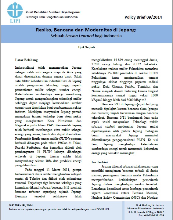 Resiko, Bencana dan Modernitas di Jepang: Sebuah Lesson Learned bagi Indonesia